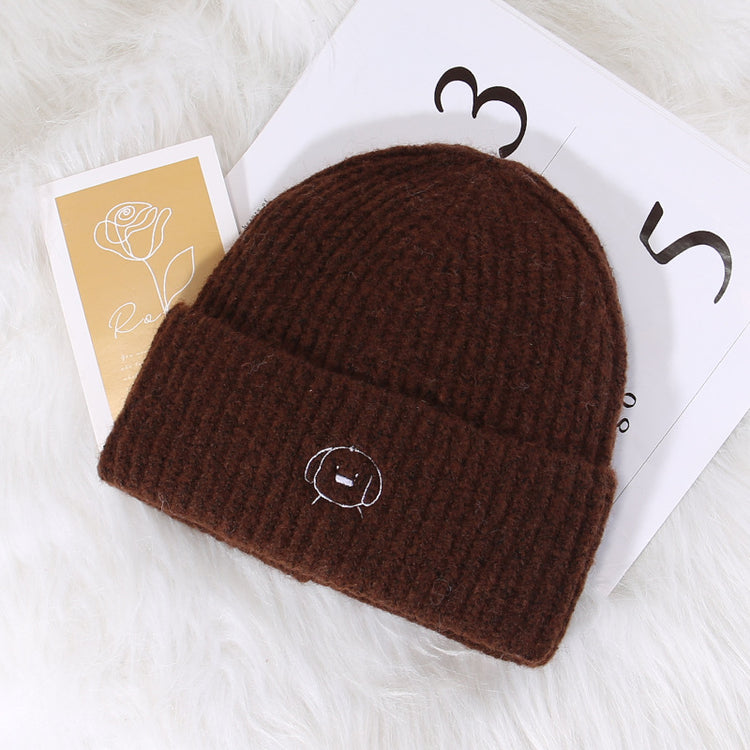 流行帽子|秋冬可愛卡通刺繡針織帽子女大頭圍保暖護耳帽顯臉小毛線帽男冷帽「C5580」25.09-4