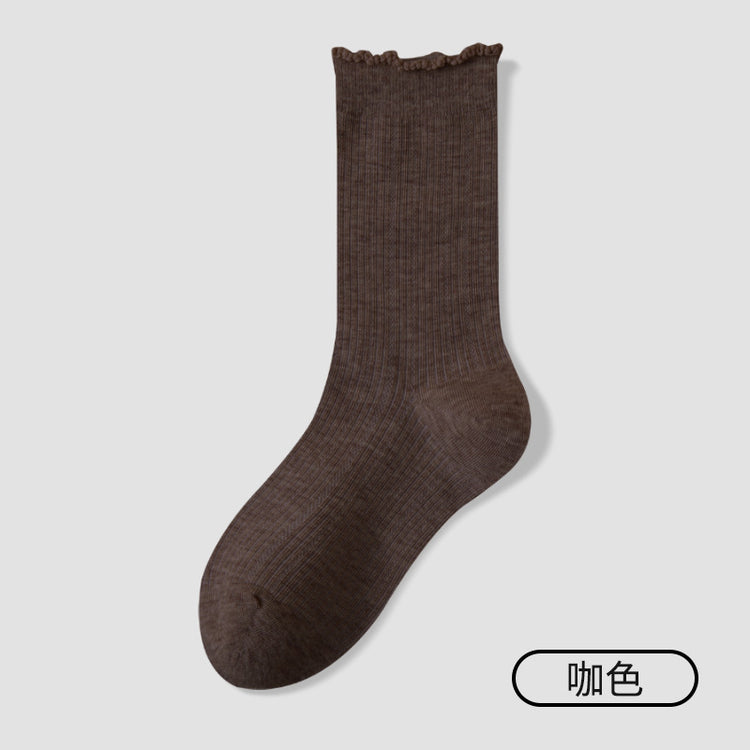 女襪|花邊堆堆襪子女抑菌防臭抗起球中筒襪吸濕排汗彈力萊卡無骨月子襪「ZJ25035」25.10-2