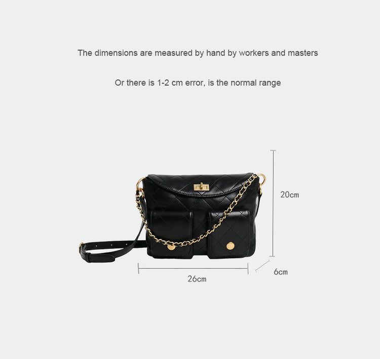 質感真皮|小香風菱格鏈條包頭層牛皮hobo鏈條腋下包郵差包口袋機車時尚百搭「3622」24.08-4