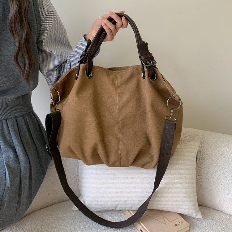 日韓流行|日系托特包新款 女士大容量帆布袋復古通勤手提包單肩斜挎大包「9543#」25.03-1