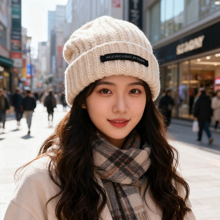 流行帽子|2025年帽子女粗針織毛線帽秋冬款季百搭大頭圍米色寬松潮顯臉小帽「C2885AC」25.09-5