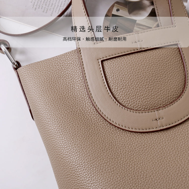 質感真皮|2025新款豬鼻子菜籃頭層牛皮水桶包單肩斜挎手提包百搭高級感女「MX0304」25.04-1