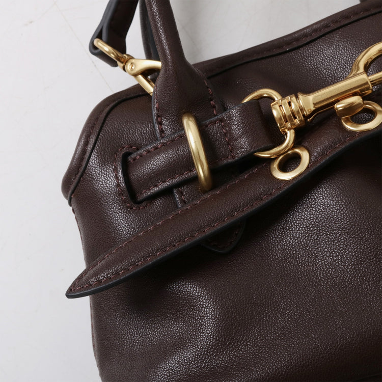 質感真皮|新款精緻迷你手拎中古保齡球斜背包通勤小眾復古百搭高級感包「8205」25.03-1