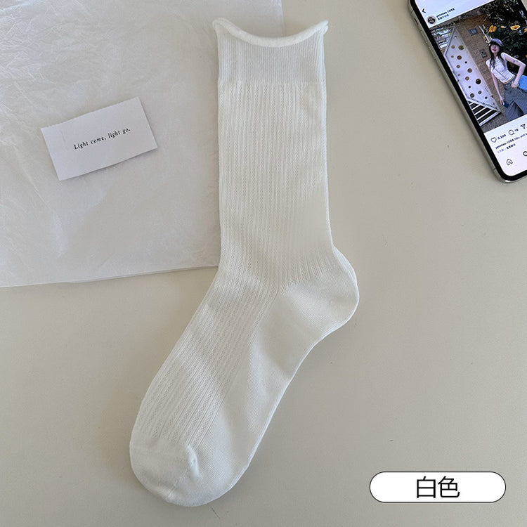女襪|灰色堆堆襪子女棉質鏤空網眼透氣中筒襪親膚舒適彈力無骨休閒襪「MI1141」25.04-4