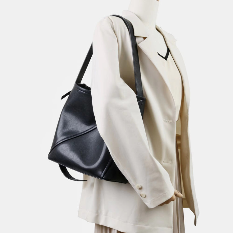 質感真皮|2025新款大容量牛皮拼接質感通勤子母包時尚百搭單肩腋下水桶包女「7056」25.09-3