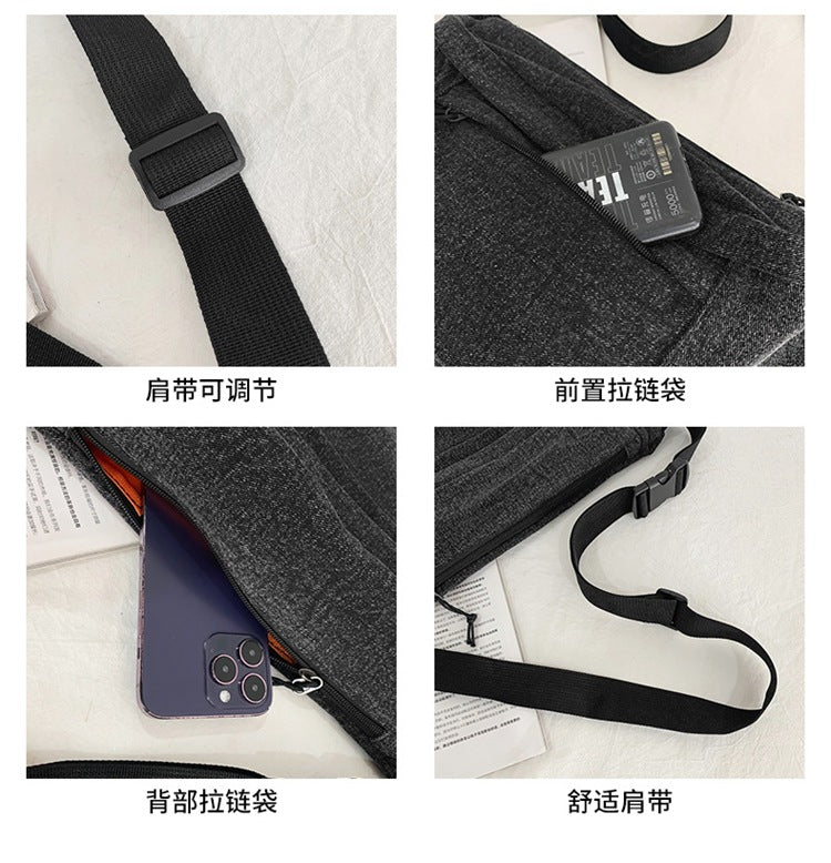 致青春|休閒胸包牛仔布斜背包韓潮酷男女運動單肩包大容量百搭腰包「1602-230」24.04-3