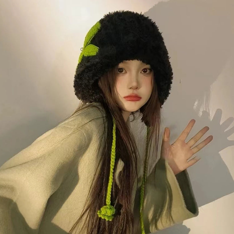 流行帽子|巴拉克拉法帽冬天保暖針織帽可愛蝴蝶結甜美百搭護耳帽學生毛絨帽「C4567」24.12-2