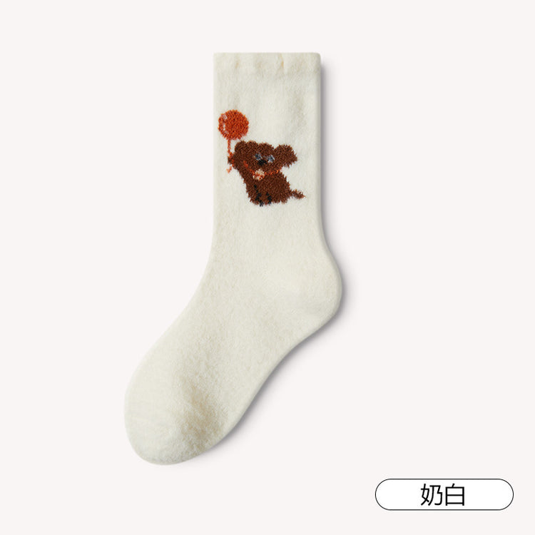 女襪|卡通澳絨襪子女秋冬季加絨加厚保暖澳絨中筒襪居家親膚舒適睡眠襪「DJ1009」24.12-3