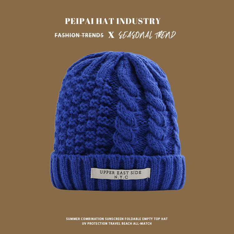 流行帽子|麻花針織帽冬天韓版百搭保暖護耳毛線帽防寒套頭帽NYC字母帽子女「C1431」25.01-1