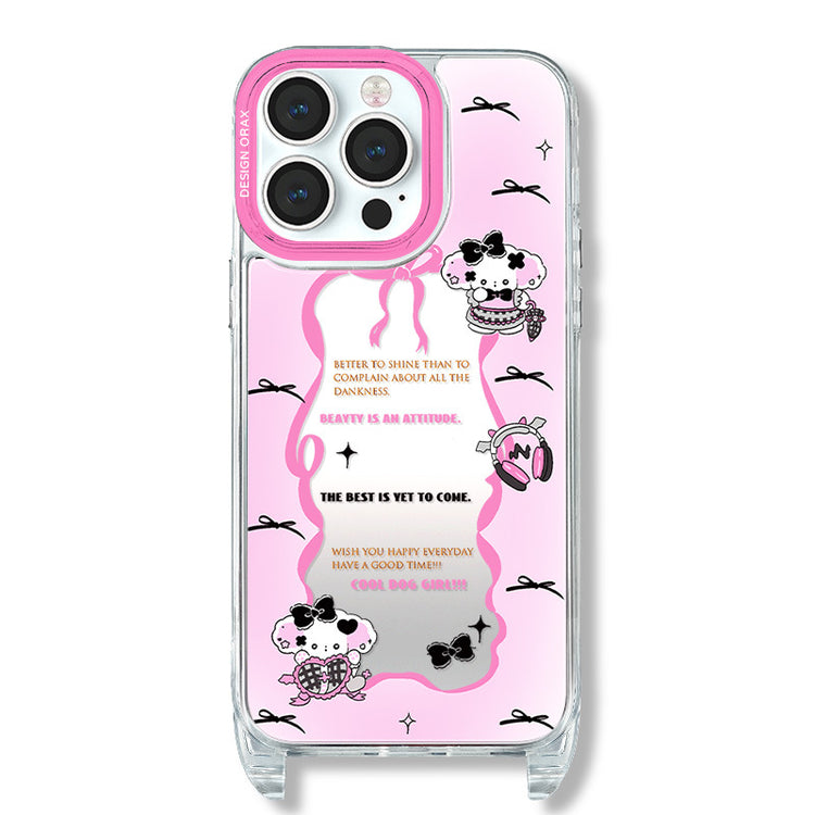手機殼|iPhone15pro適用12掛繩鏡面殼蘋果13手機殼14promax卡通11「WL0050」24.07