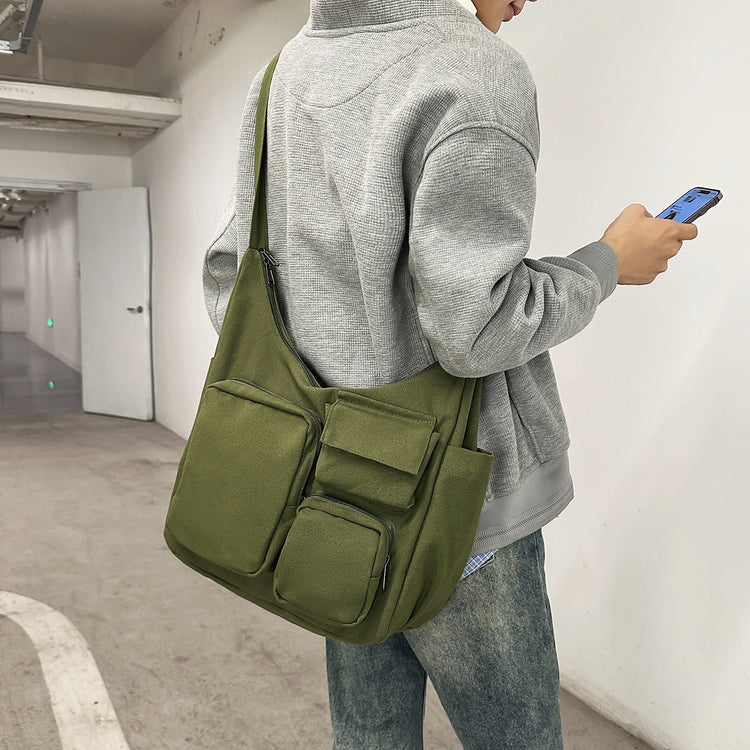 致青春|復古大容量斜背包休閒多口袋托特包百搭通勤單肩包學生上課包「5017-128」25.11-1