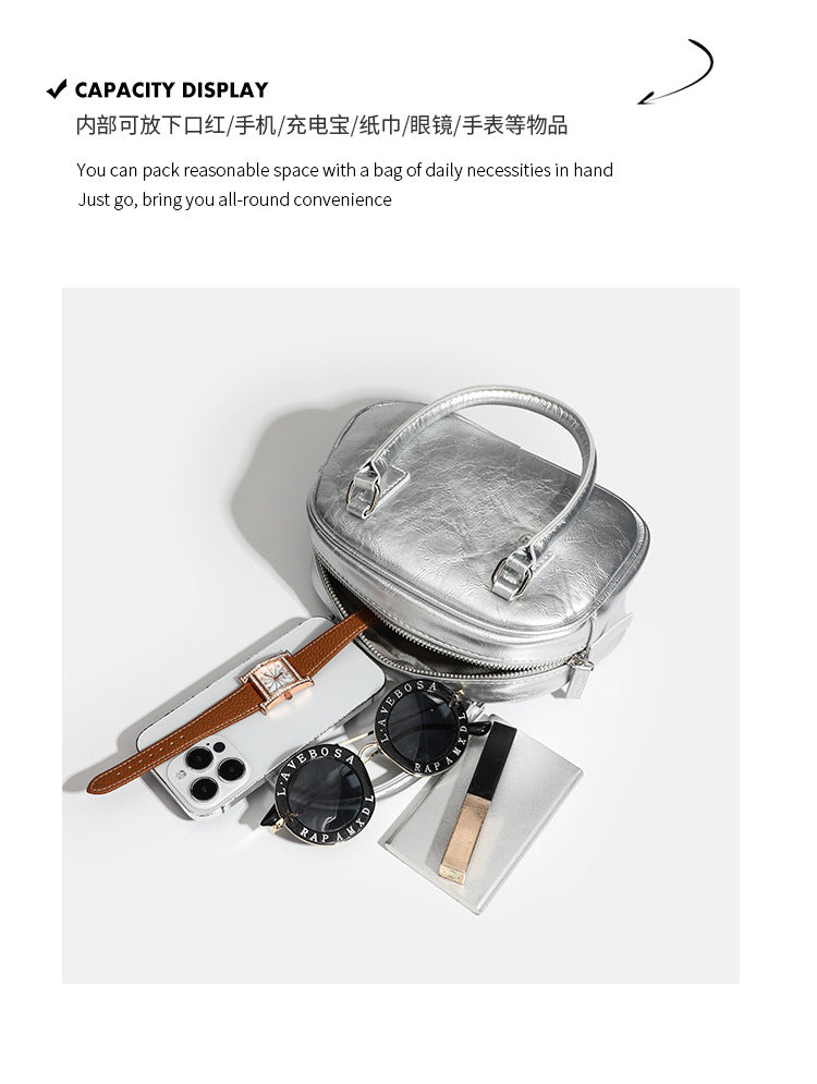 日韓流行|韓國小眾設計手提女包精緻百搭斜挎油蠟皮保齡球包波士頓包「9365#」24.05-1