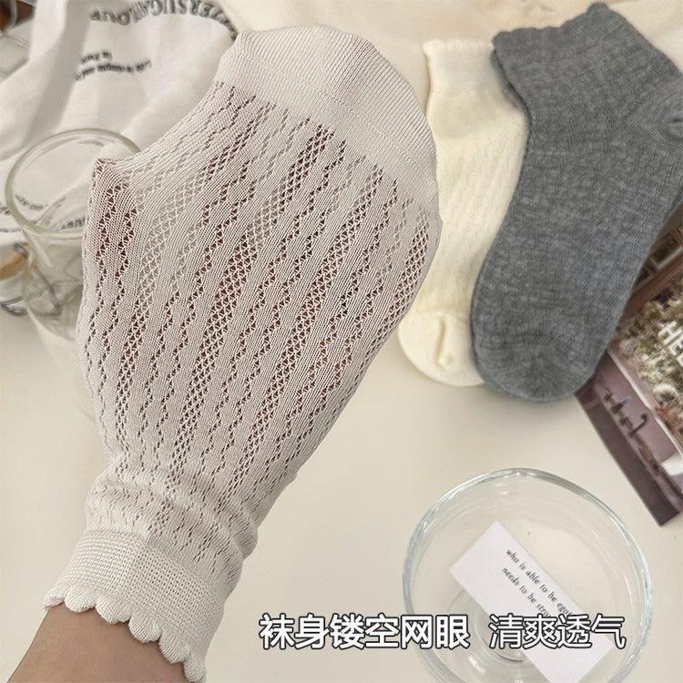 女襪|夏季薄款襪子女鏤空網眼透氣親膚舒適短襪棉質吸汗襪子批發「AM2425」25.04-5