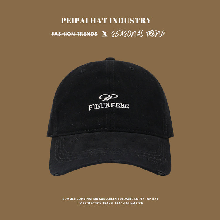 流行帽子|水洗破洞棒球帽簡約高品質百搭時尚顯臉小遮陽帽刺繡字母鴨舌帽男「C4891」25.01-1