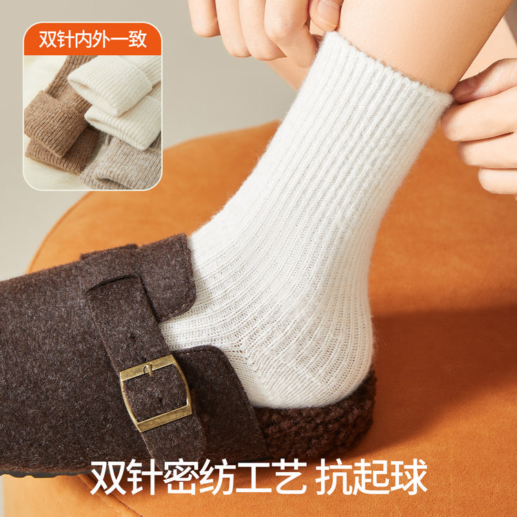 女襪|冬季加厚襪子女雙針耐磨保暖抗寒羊毛襪親膚舒適彈力竪條中筒襪「FM2680」25.10-4