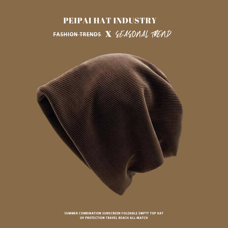 流行帽子|純色素顏燈芯絨堆堆帽子女冬季韓版寬松針織帽保暖冷帽嘻哈包頭帽「C4621」24.12-4