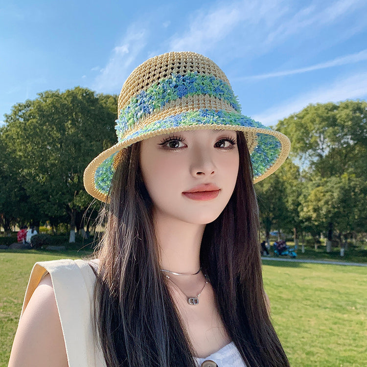 流行帽子|夏季鏤空透氣帽子女百搭顯臉小防曬草編遮陽草帽戶外出遊漁夫帽潮「C5140」25.04-1