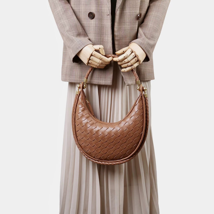 質感真皮|編織半月包Hobo腋下包2025新款百搭單肩大容量女包斜挎手提包「6032」25.02-2
