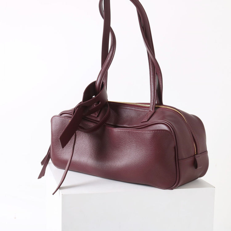 質感真皮|2025全新百搭輕奢小眾高級感波士頓大包肩托特枕頭通勤保齡球包「6163」25.07-1