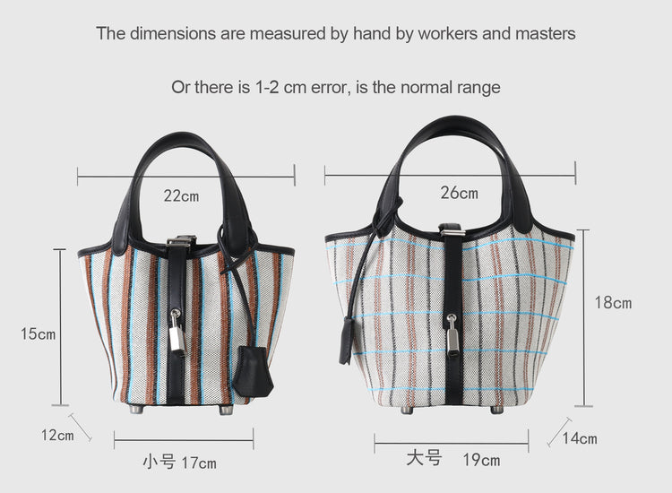 質感真皮|2025新款時尚刺繡條紋菜籃水桶包百搭通勤手提手拎包包網紅同款「80907」25.04-4