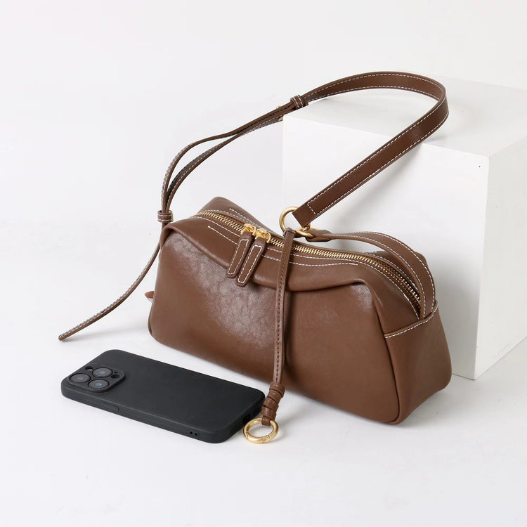 質感真皮|2025新款時尚軟牛皮枕頭包時尚百搭單肩斜背包高級感小眾設計腋下包「7059」25.09-4