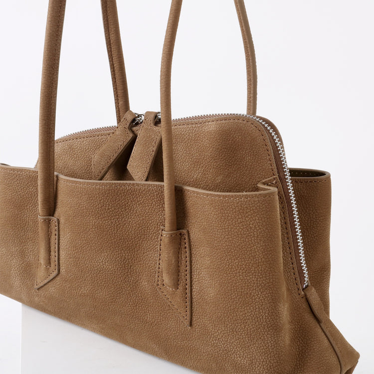 質感真皮|2025新款頭層麂皮不規則斜頂手提托特包磨砂荔枝牛皮腋下包「6163-S」25.10-1