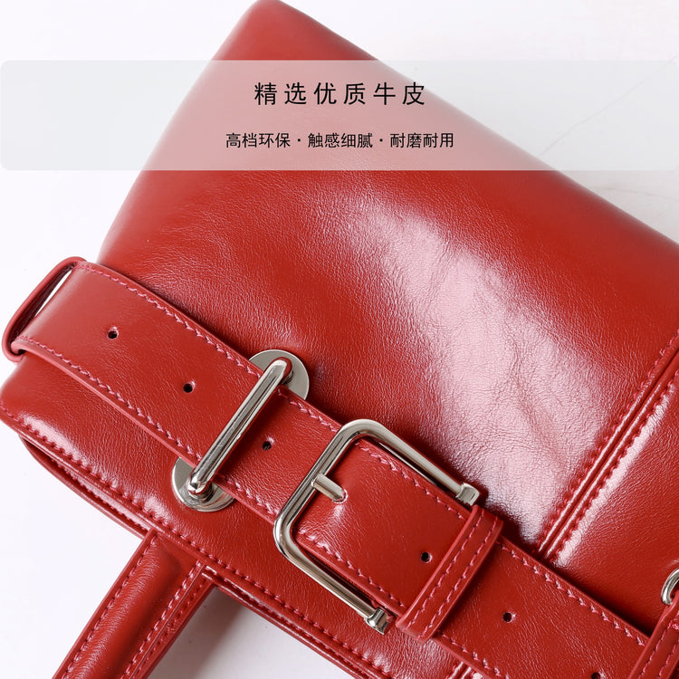 質感真皮|2025新款百搭女輕奢法式高級感機車包法棍包保齡球女單肩腋下包「6147」25.06-4