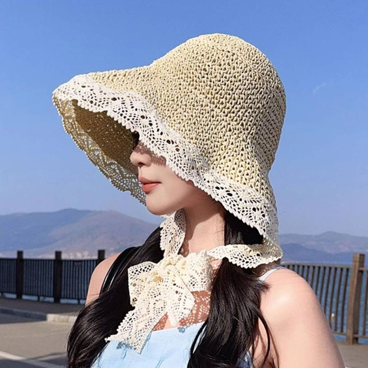 流行帽子|夏季蕾絲草帽女海邊度假放紫外線沙灘遮陽帽大沿顯臉小遮臉防曬帽「C5076」25.03-2