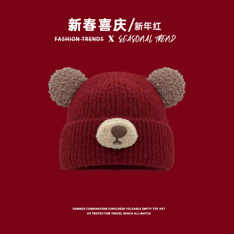 流行帽子|2025年新年紅帽子喜慶百搭防寒帽男女百搭針織帽時尚堆堆帽子批發「C4896」25.01-2