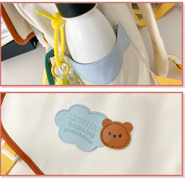 致青春|2024年流行韓版拼色雙肩包女高顏值少女心甜美背包可愛國高中小學生書包「749-134」24.07-5