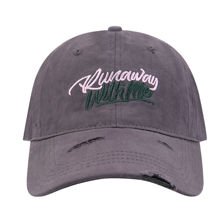 流行帽子|破洞字母刺繡鴨舌帽女遮陽寬檐大頭圍棒球帽顯臉小百搭遮陽帽子男「C5123」25.03-4