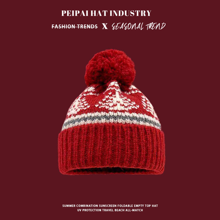 流行帽子|毛球聖誕毛線帽女秋冬復古費爾島風針織帽滑雪防風喜慶套頭帽子男「C4775」24.12-3