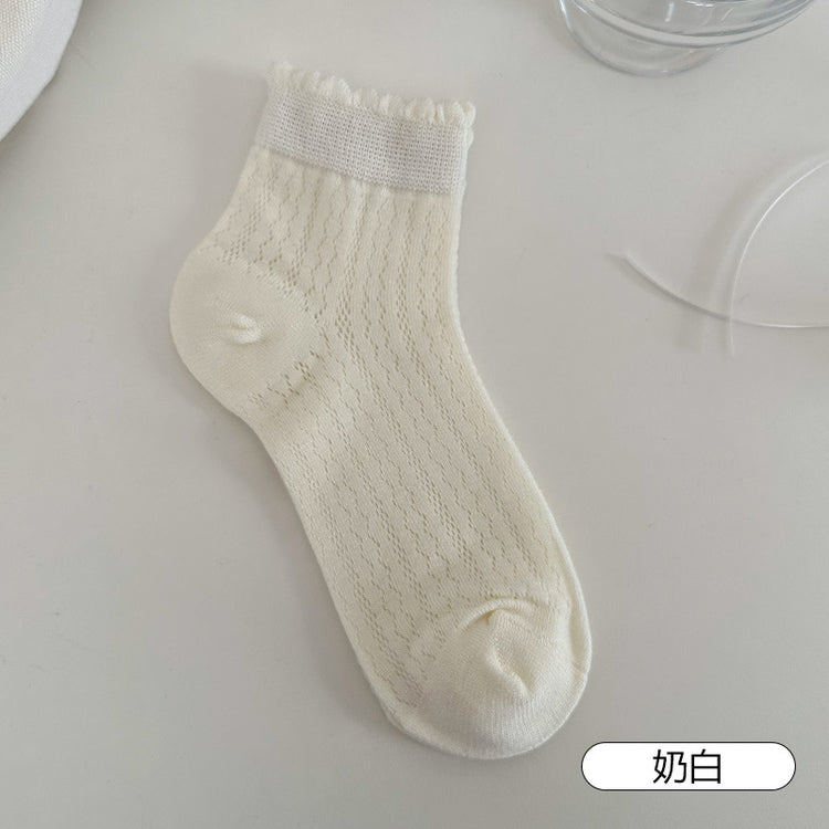 女襪|夏季薄款襪子女鏤空網眼透氣親膚舒適短襪棉質吸汗襪子批發「AM2425」25.04-5