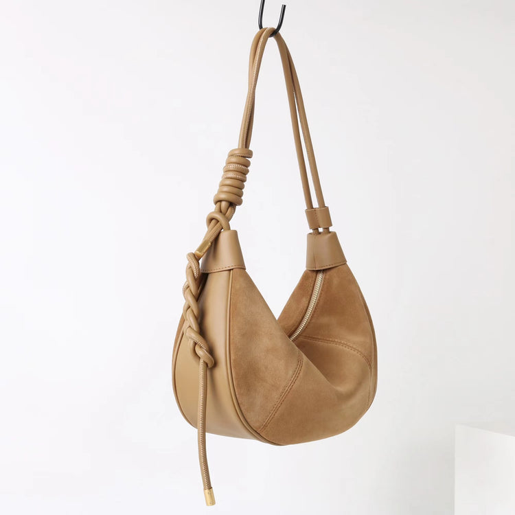 質感真皮|2025新款磨砂牛皮休閒百搭牛角月牙餃子包真皮腋下包簡約通勤「7040」25.06-4