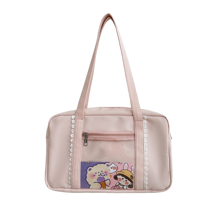 致青春|可愛痛包日系少女通勤百搭手提包大容量單肩包學院風透明包「654-23」24.10-2