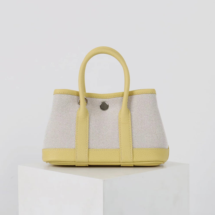 質感真皮|2025潮流新頭層牛皮撞色帆布手提花園包高級感洋氣單肩包休閒斜背包「80592」25.04-2