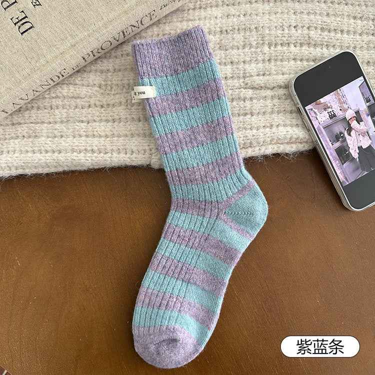 女襪|襪子女冬季加厚保暖蓄熱鎖溫羊毛襪韓系ins布標彈力中筒襪「AM25119」25.11-3