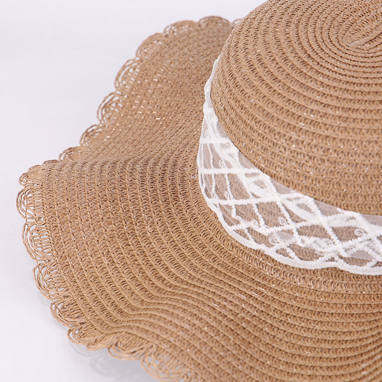 流行帽子|夏季防曬遮陽草帽子女法式波浪邊蝴蝶結海邊太陽帽大帽檐漁夫帽潮「C5272」25.05-3