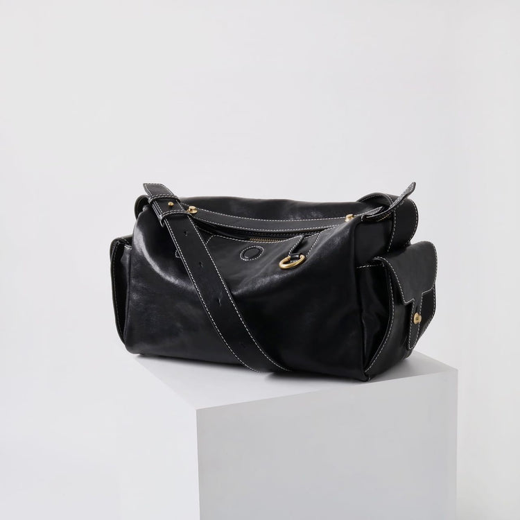 質感真皮|秋冬新款頭層水晶植鞣牛皮無性別復古手提相機包大容量單肩斜背包「155M」24.11-2