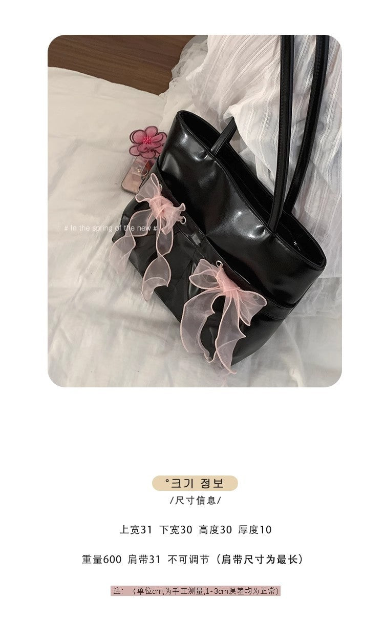 日韓流行|韓國小眾設計蝴蝶結大容量單肩包女士2025新款潮時尚托特包腋下包「9529#」25.02-3