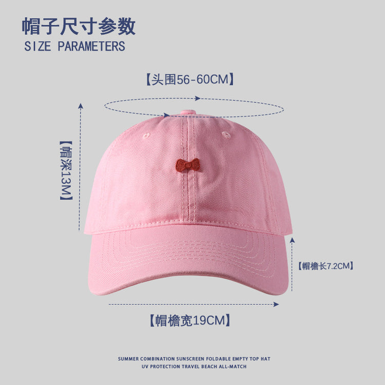 流行帽子|貼布蝴蝶結棒球帽夏季戶外顯臉小防曬帽純棉百搭學生情侶鴨舌帽女「C4123」24.07-4