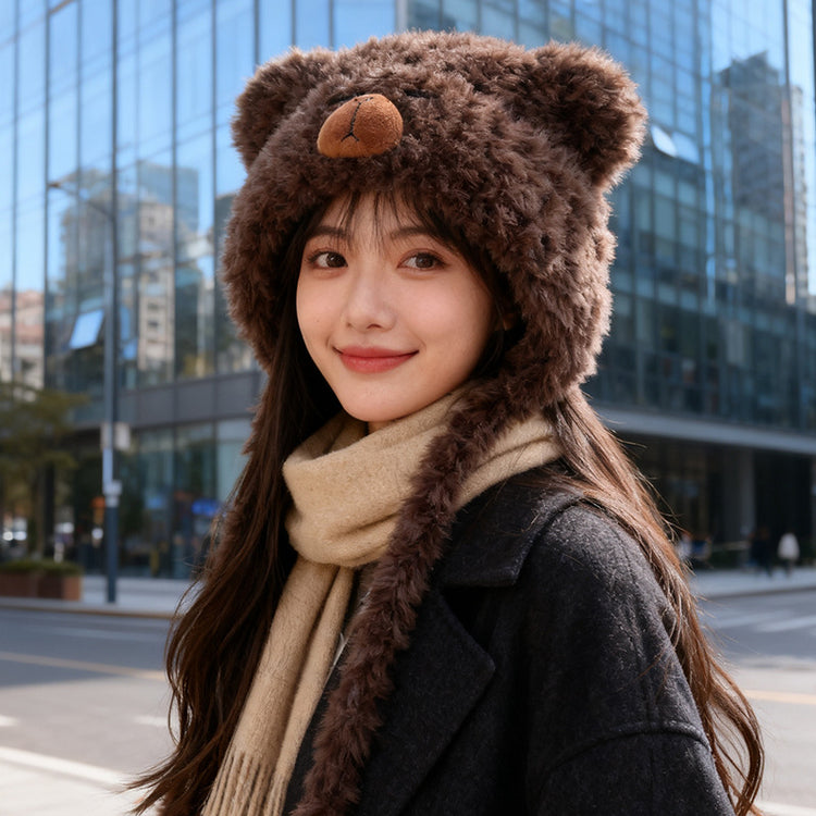 流行帽子|韓系可愛卡皮巴拉毛絨帽子女加厚保暖針織帽秋冬百搭防寒護耳帽男「C5722」25.10-3