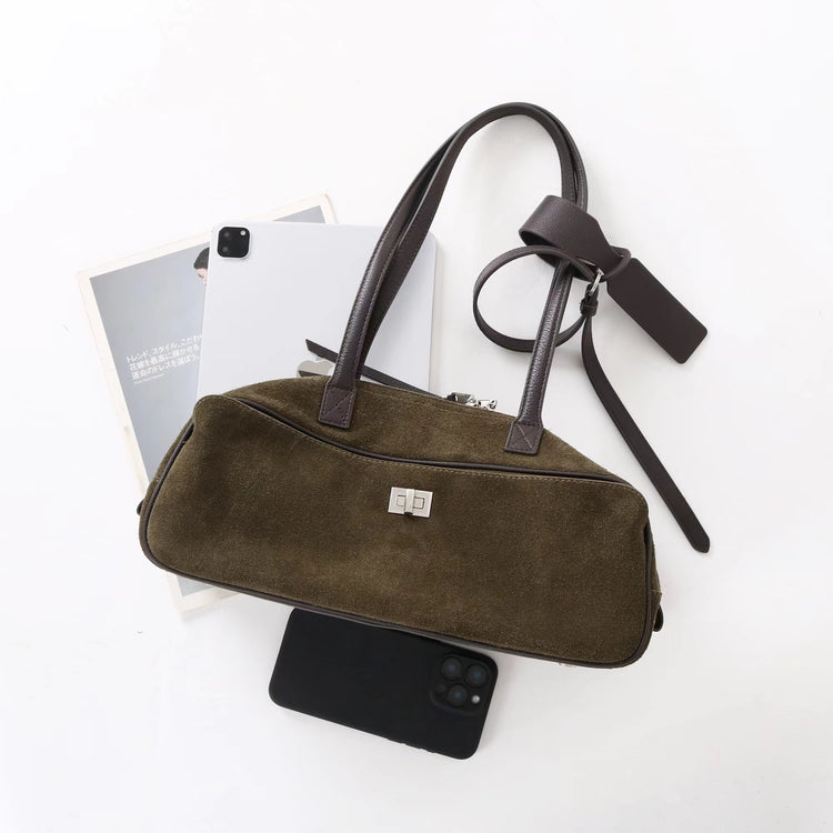 質感真皮|2025新款百搭輕奢磨砂牛皮波士頓大包單肩托特枕頭通勤保齡球包「X3989D3988」25.09-3