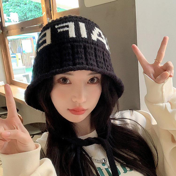 流行帽子 | 秋冬新款字母針織帽子女護耳保暖顯臉小毛線帽學生情侶防寒漁夫帽「C5471」25.08-2