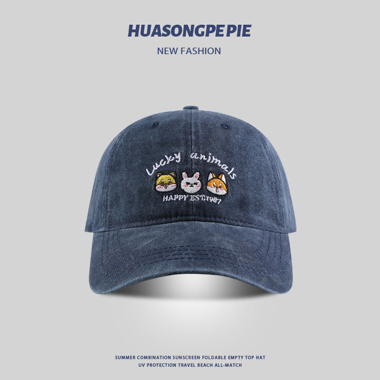 流行帽子|動物刺繡棒球帽子女夏季透氣百搭水洗棉遮陽帽戶外運動輕薄鴨舌帽「C4144」24.07-2