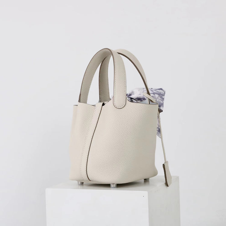 質感真皮|2025年新款時尚軟牛皮水桶包togo頭層牛皮h家菜籃子百搭通勤手提包「80900」25.04-4