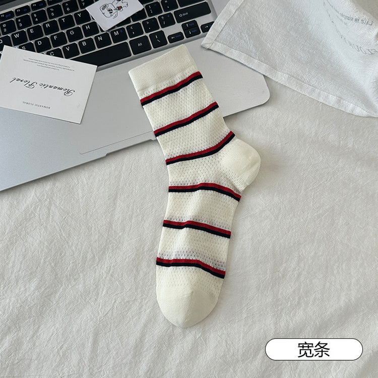 女襪|卡通圖案襪子女夏季薄款網眼透氣中筒襪吸濕排汗通勤簡約堆堆襪「MK5072」25.05-3