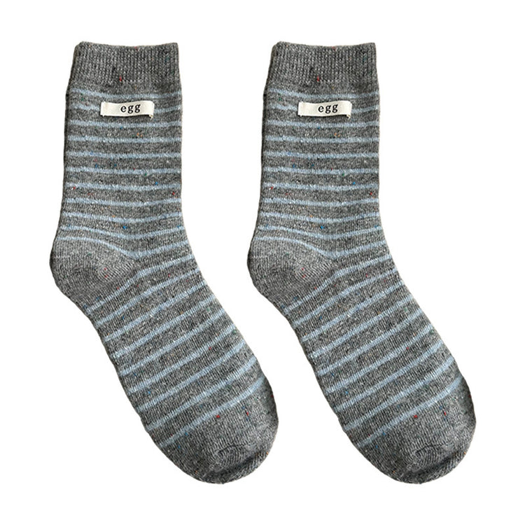 女襪|襪子女士混搭刺繡藍灰色中筒襪冬季加厚保暖親膚舒適羊毛襪「HD25867」25.11-4