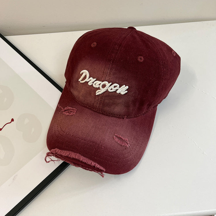 流行帽子|立體刺繡Dna字母棒球帽美式百搭水洗復古寬檐顯臉小鴨舌帽帽子女「C4571」24.10-5