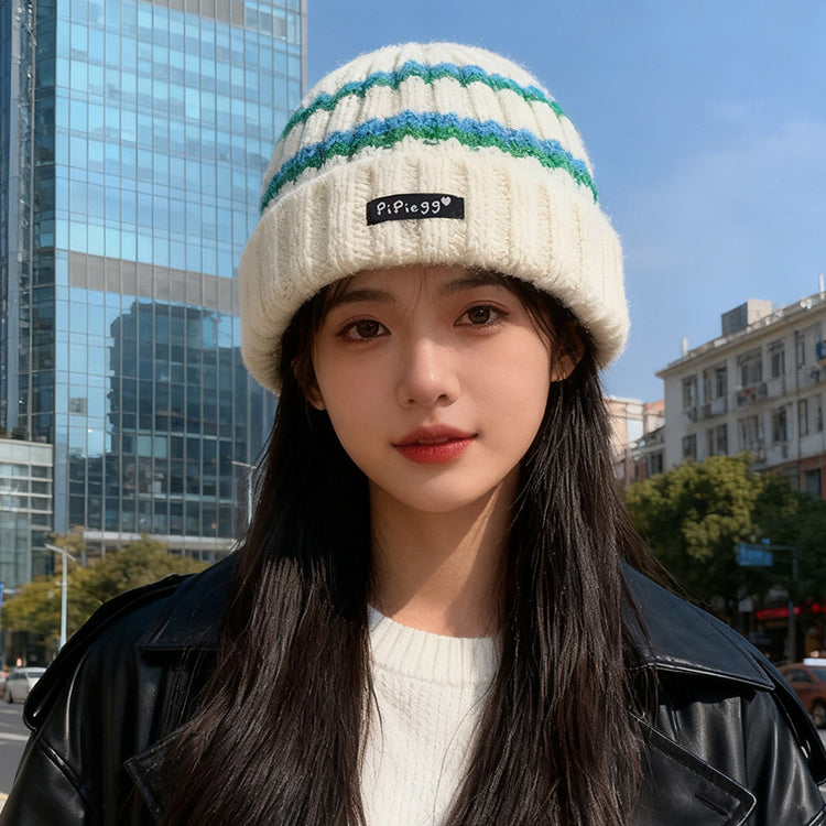 流行帽子|條紋針織帽子女秋冬新款保暖毛線帽護耳大頭圍冷帽防寒包頭帽男潮「C5705」25.10-3